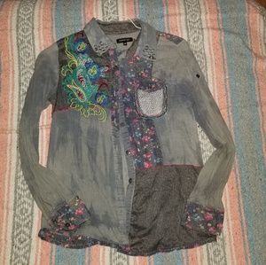 Patchwork shirt with embroidery & embellishments
